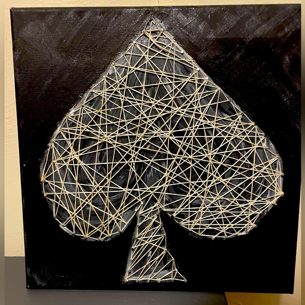 Handmade string wall art.poker spade. Can also do custom orders. 12" x 12"